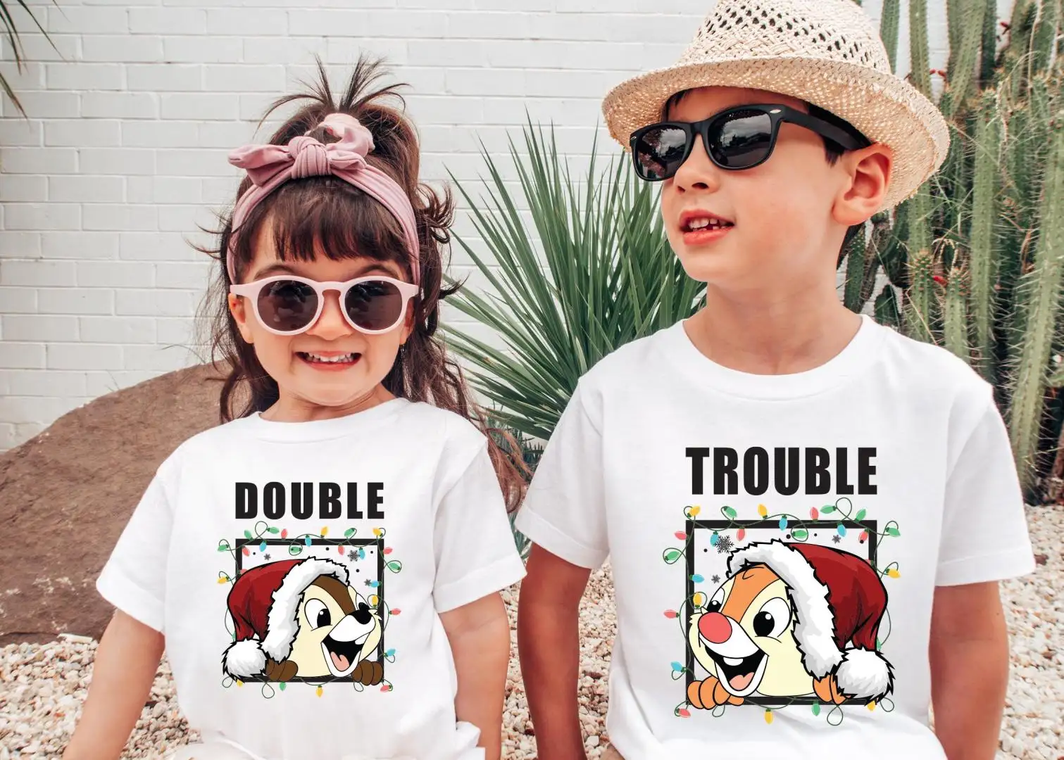 Chip N Dale Double Trouble Shirt, Christmas Kids Gift Tees, Santa Hat Chip and Dale Sweatshirt, Disney Christmas Tee, Disneyland Holiday Tee