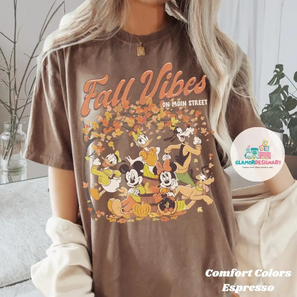 Comfort Colors Mickey and Minnie Fall Vibes on Main Street Shirt, Disneyland Autumn, Disneyland Fall Vibes Tee Disney Thanksgiving Shirt