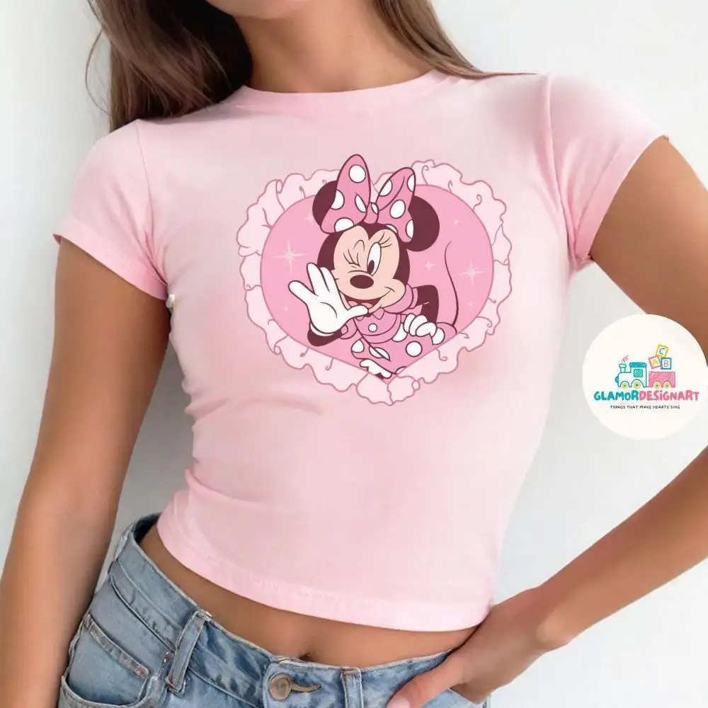Disney Coquette Minnie Baby Tee, Girl Trip Croptop Women T-shirt, Birthday Girl Shirt Magic Kingdom Shirt Classic Minnie Shirt Disney Trip