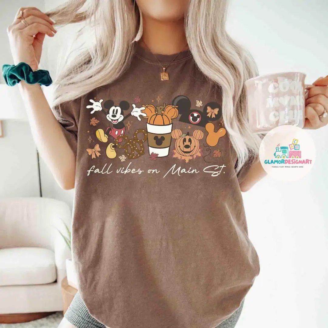 Comfort Colors Vintage Mickey Fall Vibes On Main Street Shirt Mickey Thanksgiving Shirt Disney Fall Shirt Mickey Pumpkin Shirt Disney Autumn