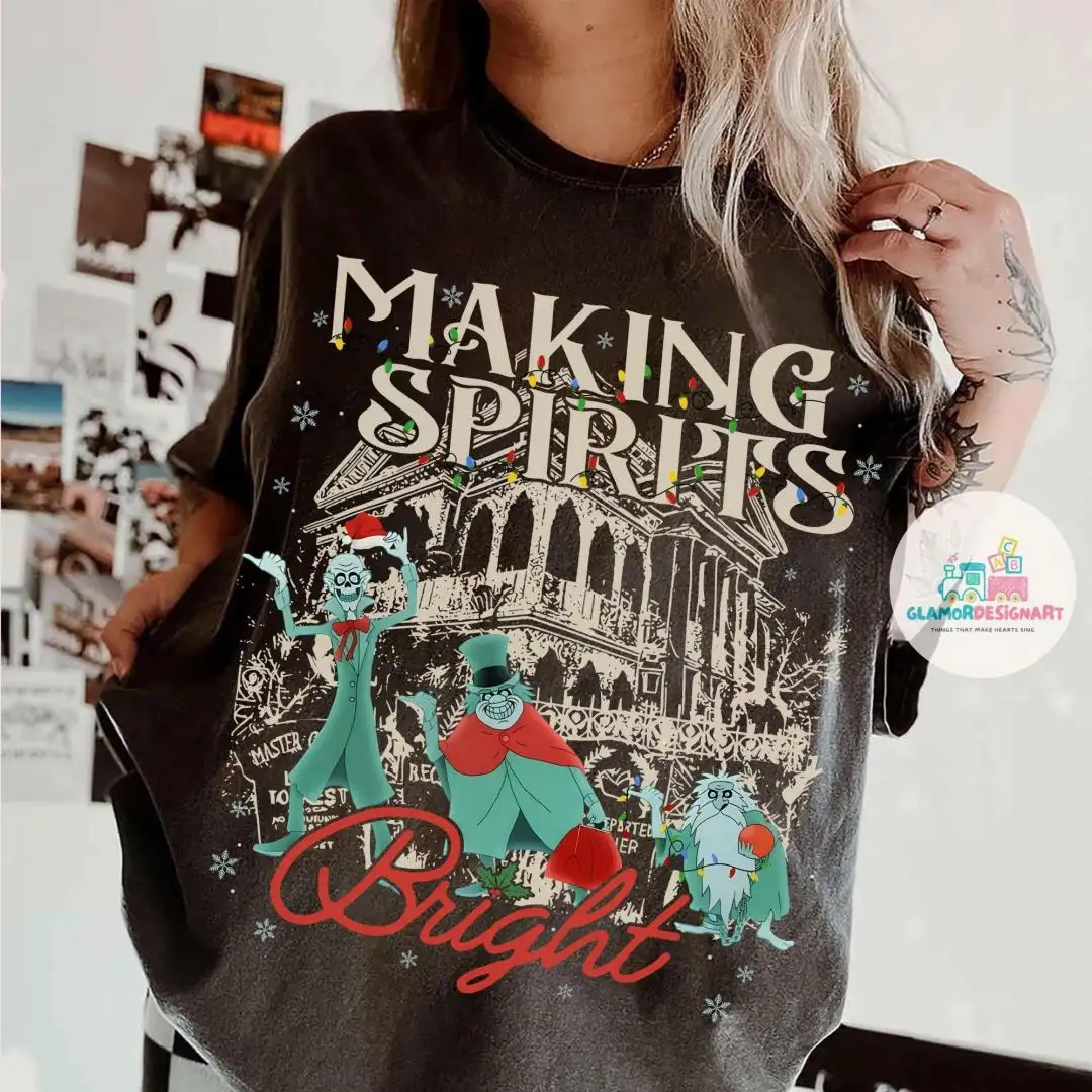 Making Spirits Bright Hitchhiking Ghosts Shirt Merry Christmas Haunted Mansion Shirt Family Matching Walt Disney World Shirt Gift Ideas