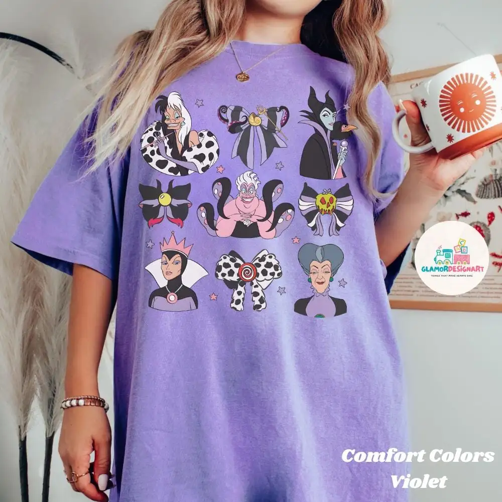 Coquette Bows Disney Villains Halloween T-shirt Comfort Color Villains Walt Disney Shirt Disney Halloween Shirt, Disneyland Halloween Shirt