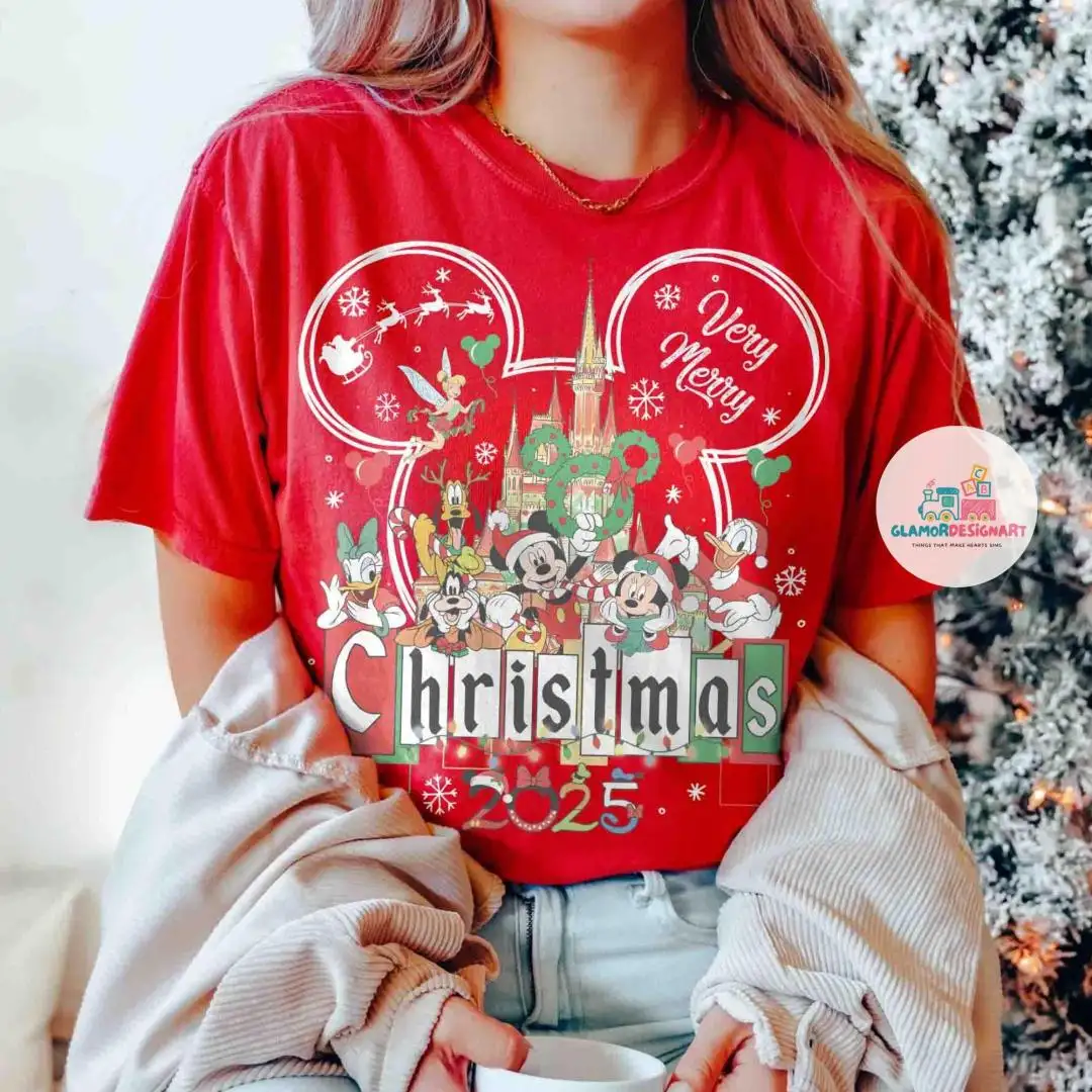 Retro Mickey Very Merry Christmas Party 2025 Shirt, Disney Vintage Disney Family Christmas Shirt, Mickey And Friends Christmas Matching Tee