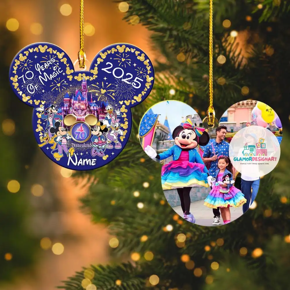 Personalized Disney Trip Ornament Disneyland 70th Ornament Custom Disneyland Trip Photo Ornament, Christmas Decor, Family Vacation Keepsake