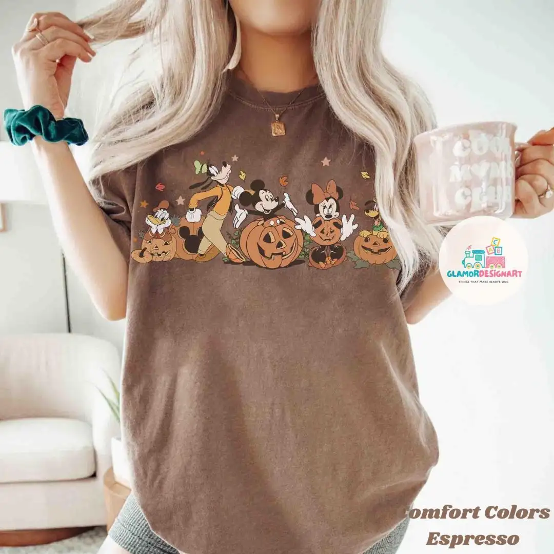 Comfort Colors Mickey and friends Autumn Shirt, Disneyland Fall Vibes Tee, Disney Family Halloween Trip Magic Kingdom Shirt Disney Pumpkin