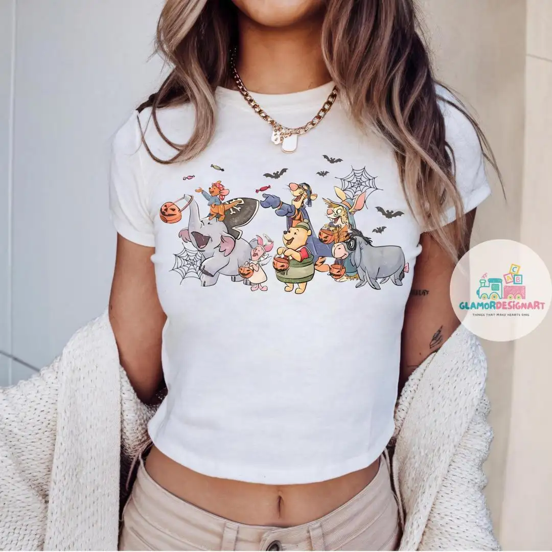 Vintage Winnie The Pooh Halloween Baby Tee Crop Top, Pooh and Friends Halloween Baby Tee, Pooh & Co Est 1926 Baby Tee, Pooh Halloween 2025