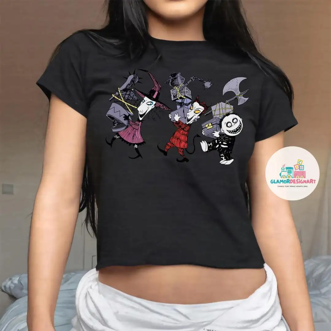 Retro The Nightmare Before Christmas Baby Tee Crop Tank, Oogie Boogie Bash Shirt, Vintage Lock Shock Barrel Baby Tee, Jack Skellington Shirt