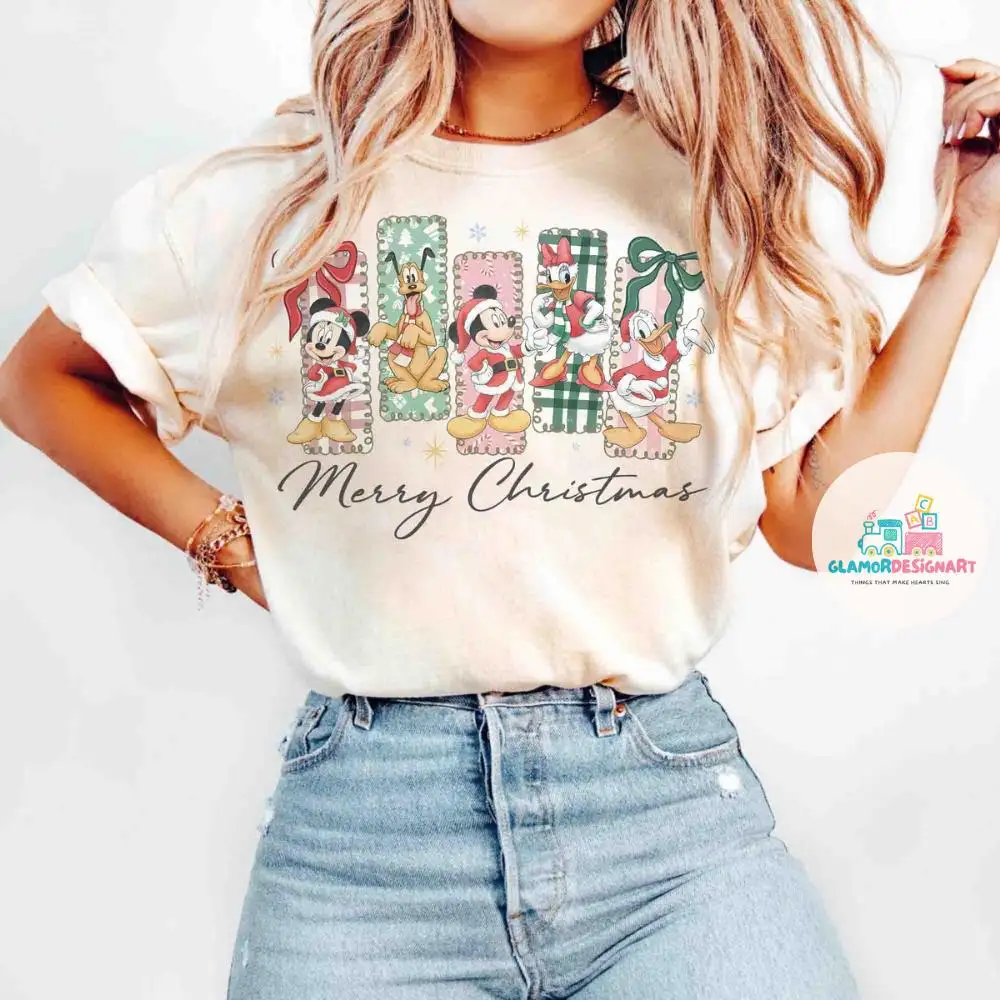 Retro Coquette Bow Mickey and Friends Christmas Shirt, Mickey's Very Merry Christmas Party Shirt, Magic Kingdom, Disney Christmas Shirt