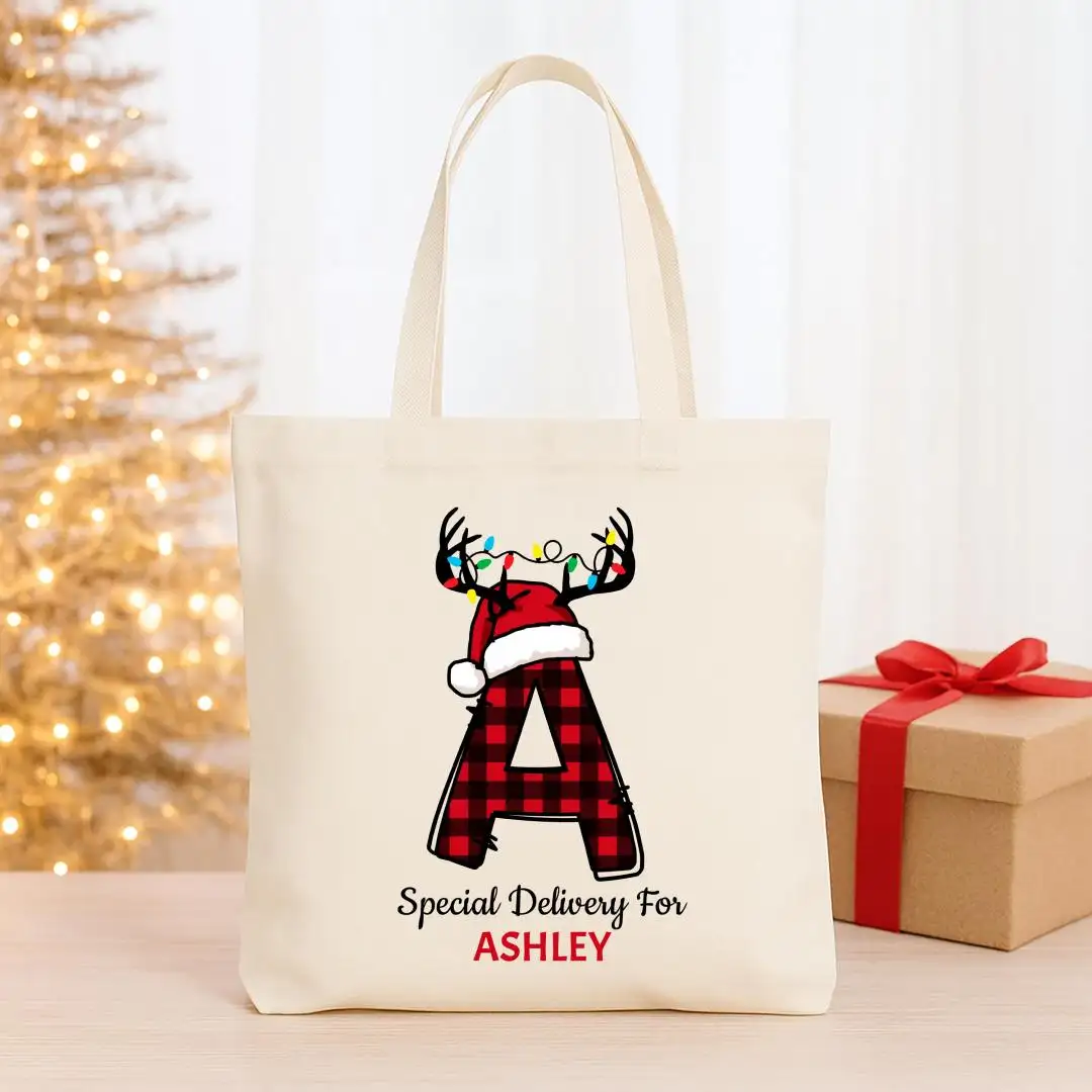 Personalized Christmas Bags, Holiday Gift Tote Bag, Christmas Family Totes, XMAS Name Totes, Custom Christmas Tote For Kids