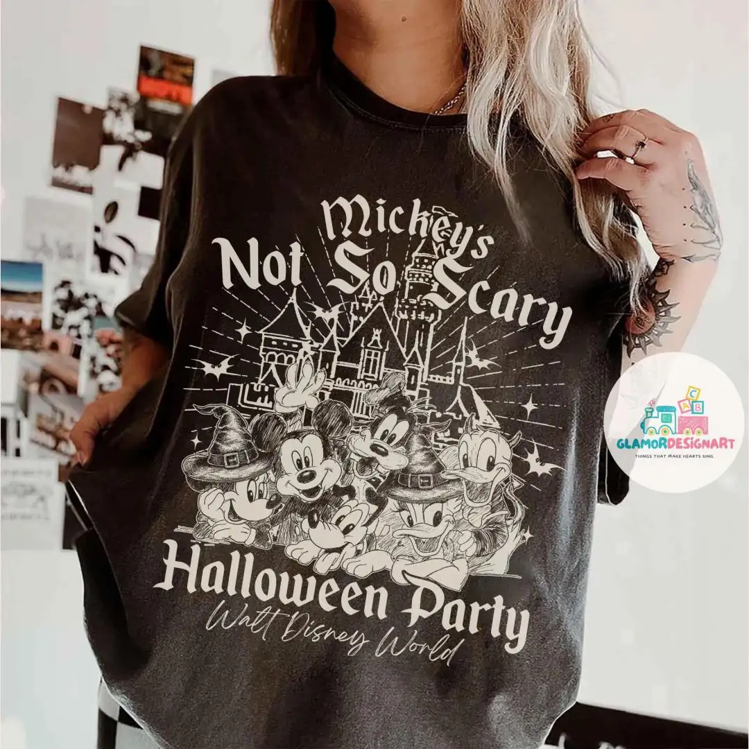 Vintage Mickey's Not So Scary Halloween Party Comfort Colors Shirt, Halloween Costume, Halloween Group, Mickey And Friends Skeleton Pumpkin