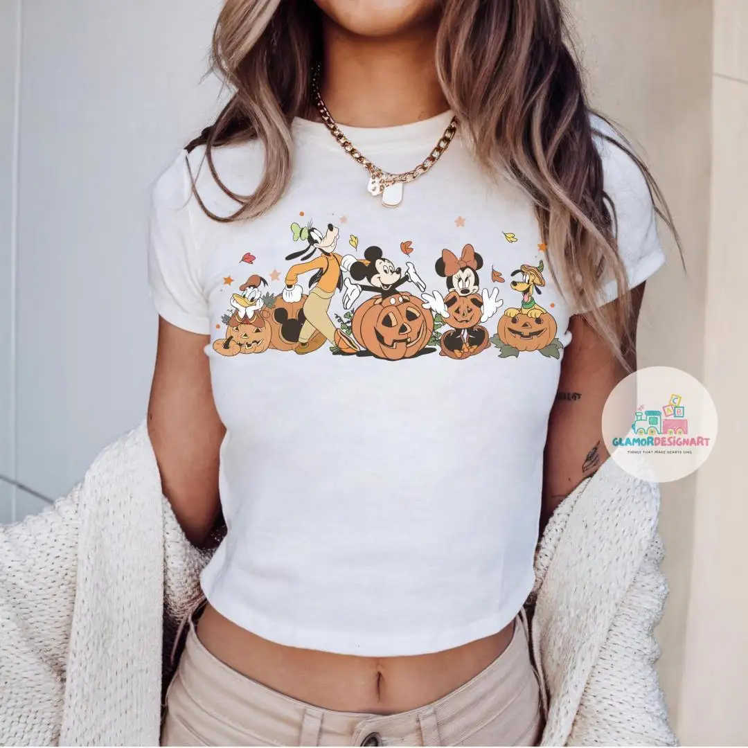 Mickey and friends Autumn Baby Tee, Disneyland Fall Vibes Tee, Disney Family Halloween Trip Magic Kingdom Shirt Disney Pumpkin