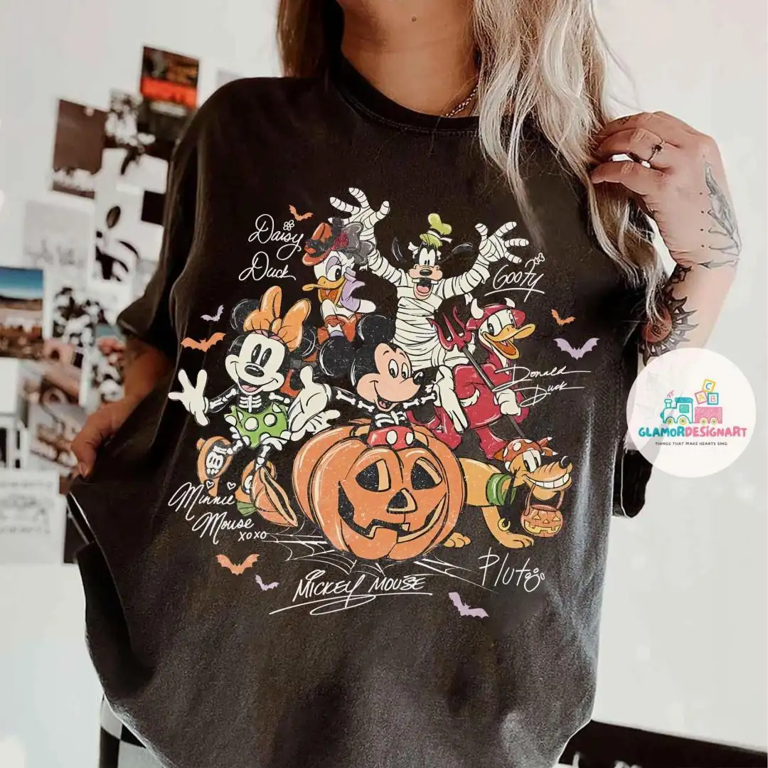 Retro Mickey & Friends with Signs Halloween Comfort Colors Shirt, Mickey's Not So Scary Halloween Party Tee, Disney Halloween Party 2025