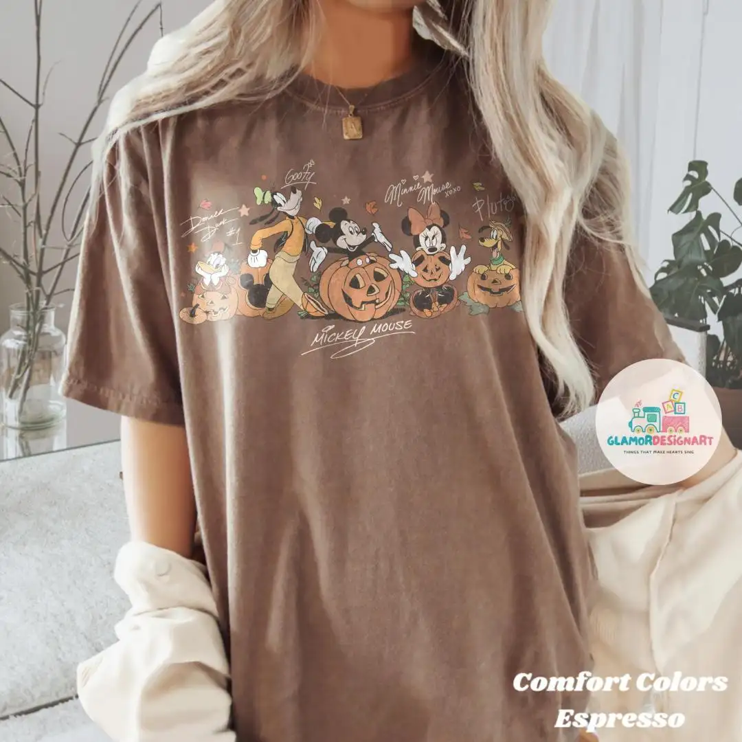 Comfort Colors Mickey and friends Autumn Shirt, Disneyland Fall Vibes Tee, Disney Family Halloween Trip Magic Kingdom Shirt Disney Pumpkin