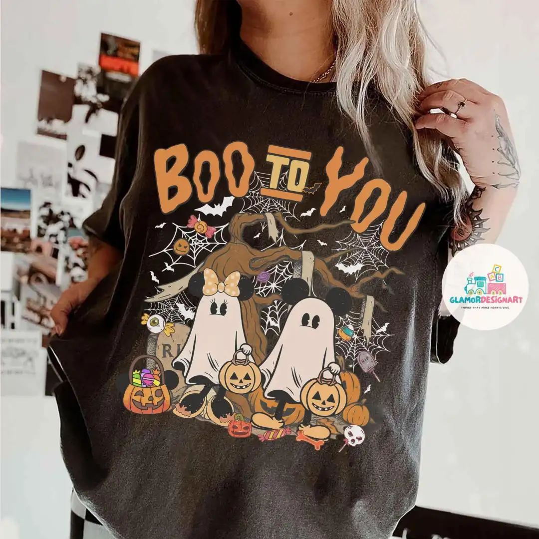 Retro Boo To You Mickey Minnie Ghost Pumpkin Shirt, Mickey's Not So Scary Halloween Party Tee, Mickey Spooky Season Halloween Costume Shirt