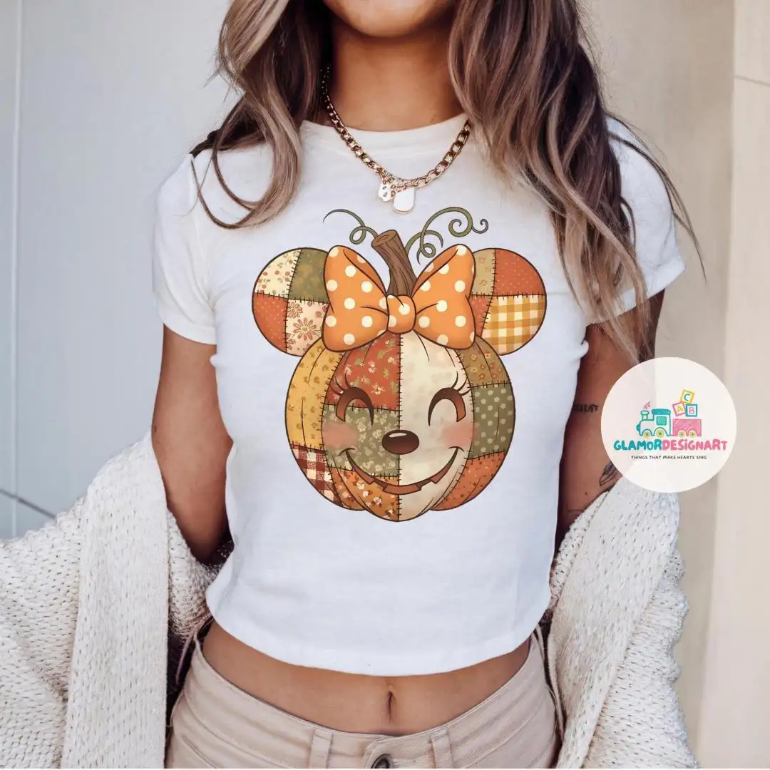 Preppy Floral Minnie Pumpkin Baby Tee Crop Top, Fall Mickey Pumpkin Baby Tee, Disneyland Baby Tee Comfort Colors, Disney Fall Baby Tee