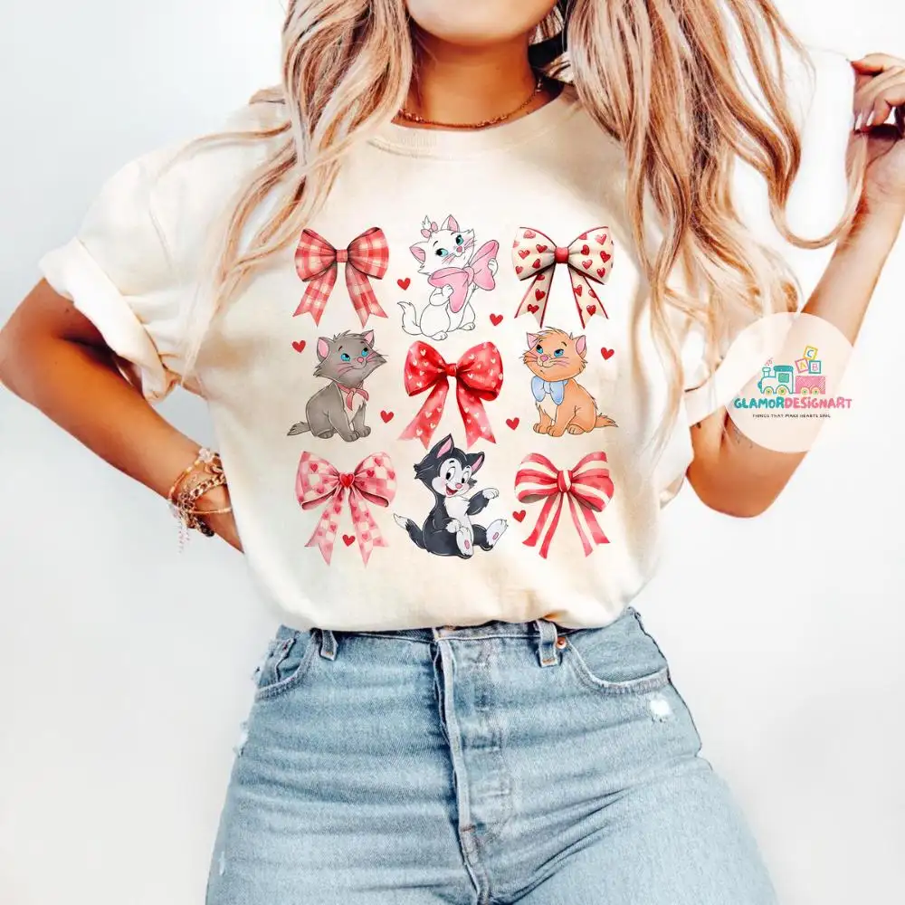 Coquette Bows Watercolor Disney The Aristocats Shirt, WDW Disneyland Family Matching Trip, Marie Toulouse Berlioz Shirt, Disney Cat Lover