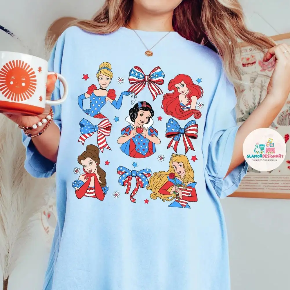 Coquette Bows Disney Princess 4th of July Shirt Disney Family Shirt Disney Trip Shirt Disney 4th of July Shirt Disney Independence Day shirt