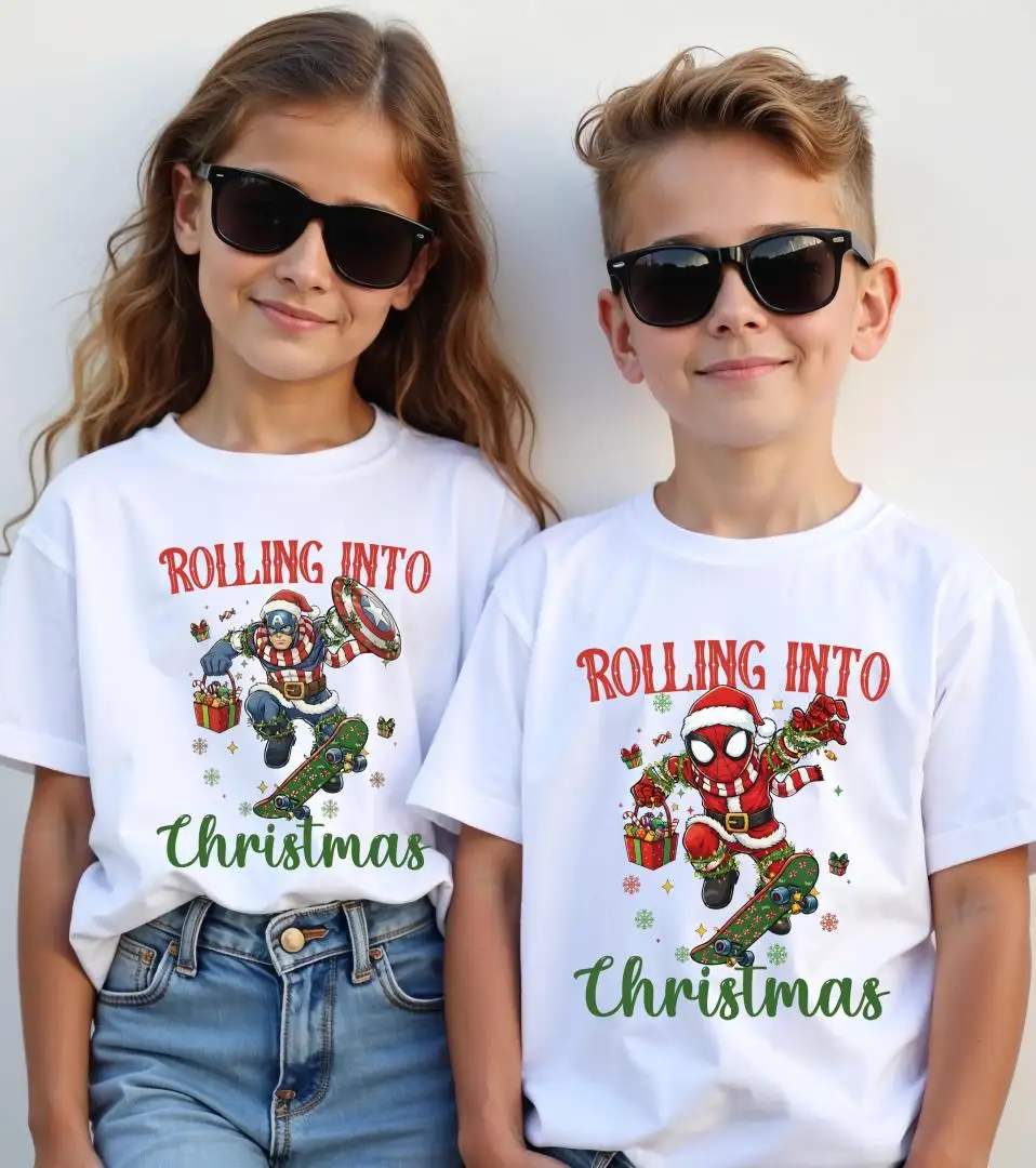 Marvel Christmas Shirt, Avengers Superhero Sweatshirt, Disney Christmas Kids Sweatshirt, Captain America Boys, Spiderman Rolling Into Tee