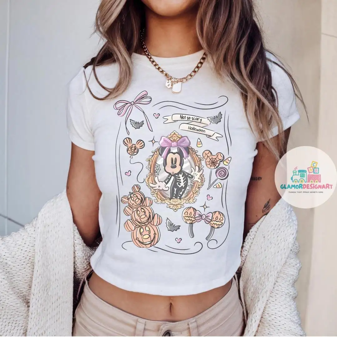 Disney Mickey Halloween Coquette Baby Tee, Disneyland Halloween Baby Tee, Disney Halloween Trip Baby Tee Crop Top, Halloween Baby Tee