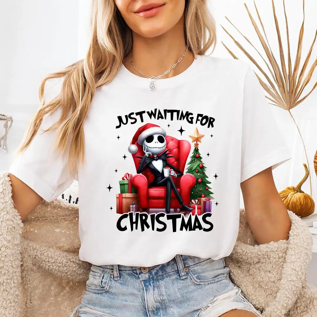 Jack Skellington Christmas Shirt, Nightmare Before Christmas Hoodie, Just Waiting For Christmas Tee, Disney XMAS Holiday Sweatshirt