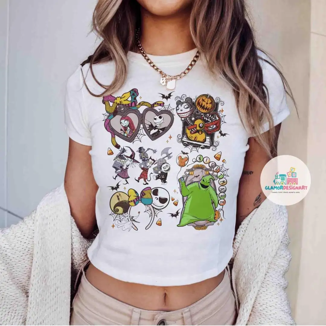 Vintage Nightmare Before Christmas Coquette Baby Tee Crop Top, Disney Coquette Bow Shirt, Oogie Boogie Bash 2025 Baby Tee, Disney Halloween
