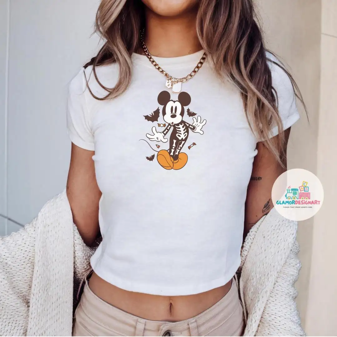Retro Skeleton Mickey Baby Tee, Spooky Season, Disney Ghost Baby Tee, Mickey's Not So Scary Party Womens Tee, Mickey Halloween Balloon Shirt