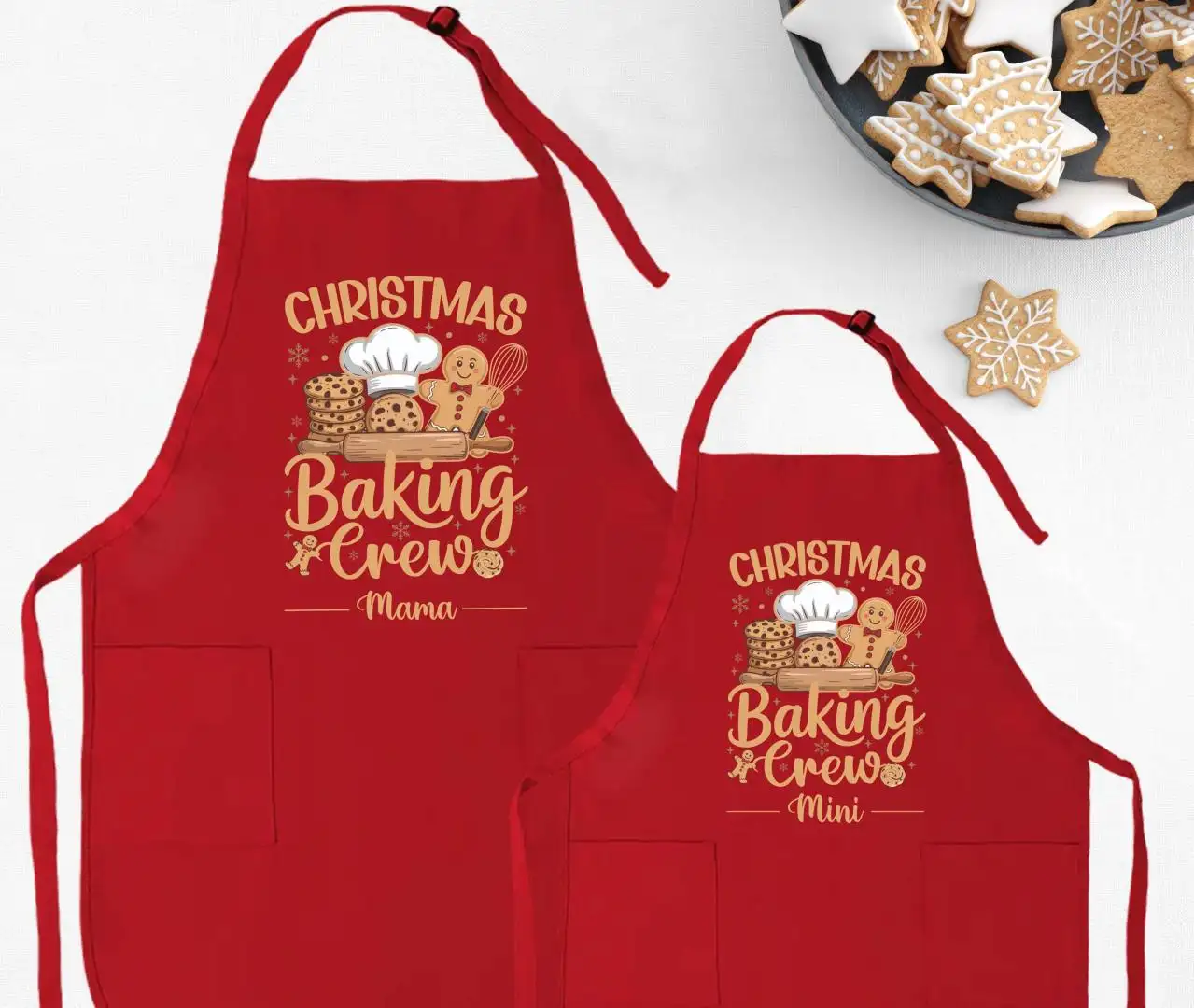 Christmas Baking Crew Apron, Christmas Cookie Crew Apron, Personalized Mama Mini Apron, Christmas Mom and Kids Apron, Christmas Gift Aprons