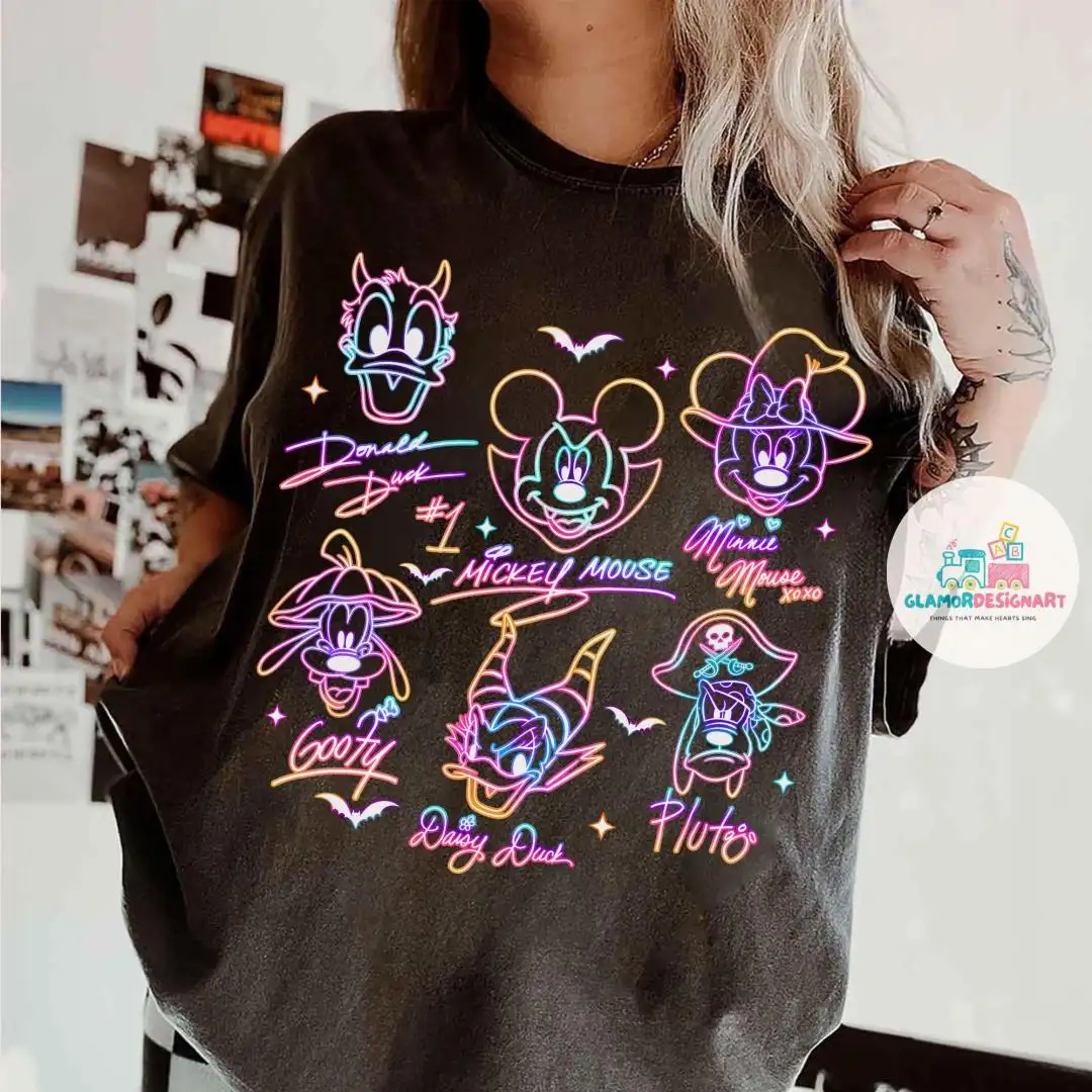 Neon Comfort Color Spooky Mickey And Friends Halloween Shirts, Disney Trip Halloween 2025, Halloween Shirts, Mickey's Not So Scary Shirts