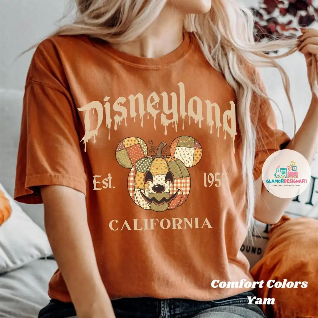 Comfort Colors Mickey Pumpkin Halloween Patchwork Shirt Disney Fall Tee Disneyland Halloween Shirt, Rustic Autumn Pumpkin Face Shirt