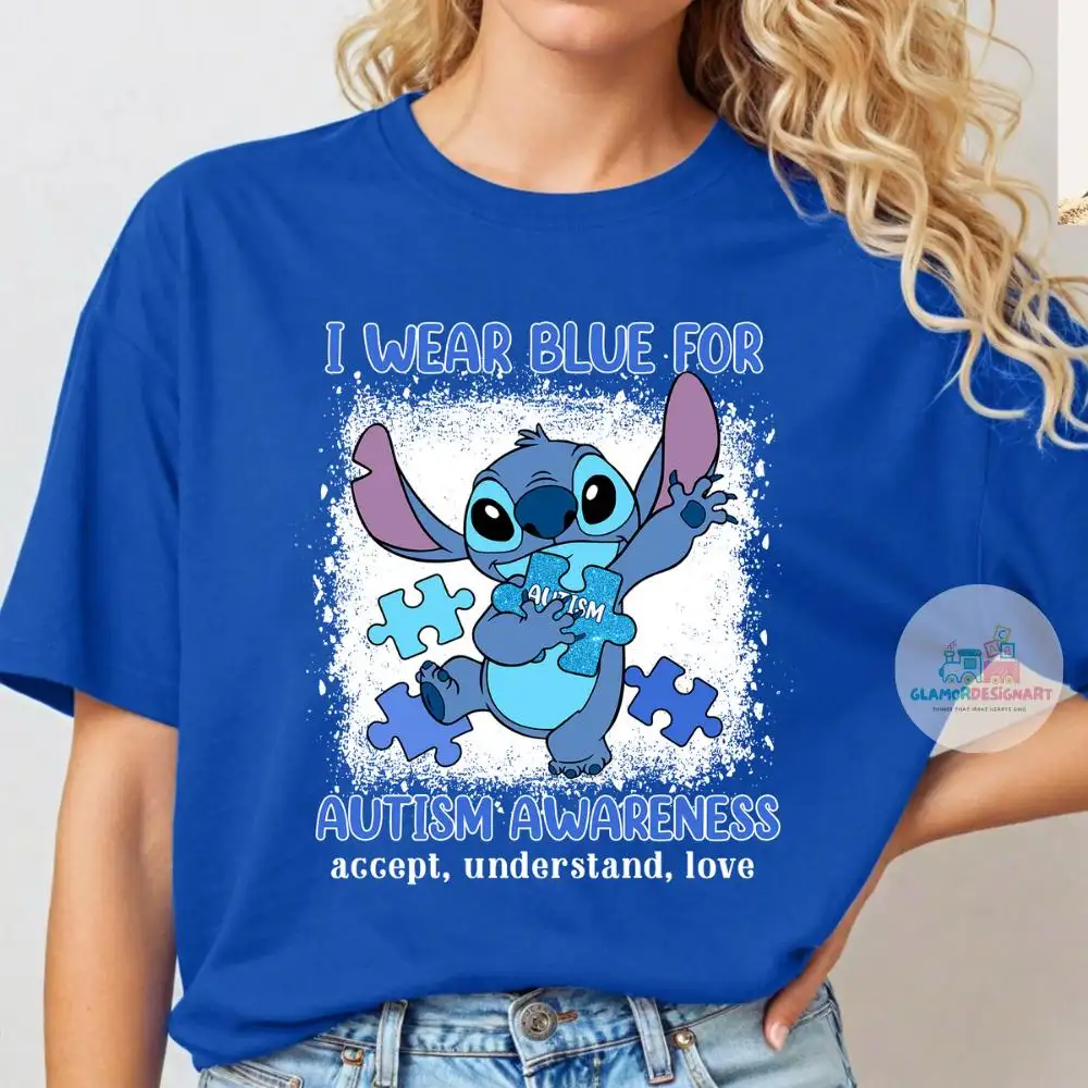 I wear blue for Autism Awareness shirt, Stitch Disney Autism shirt, In April we wear Blue shirt, Gift for Kids Accept Understand Love tee
