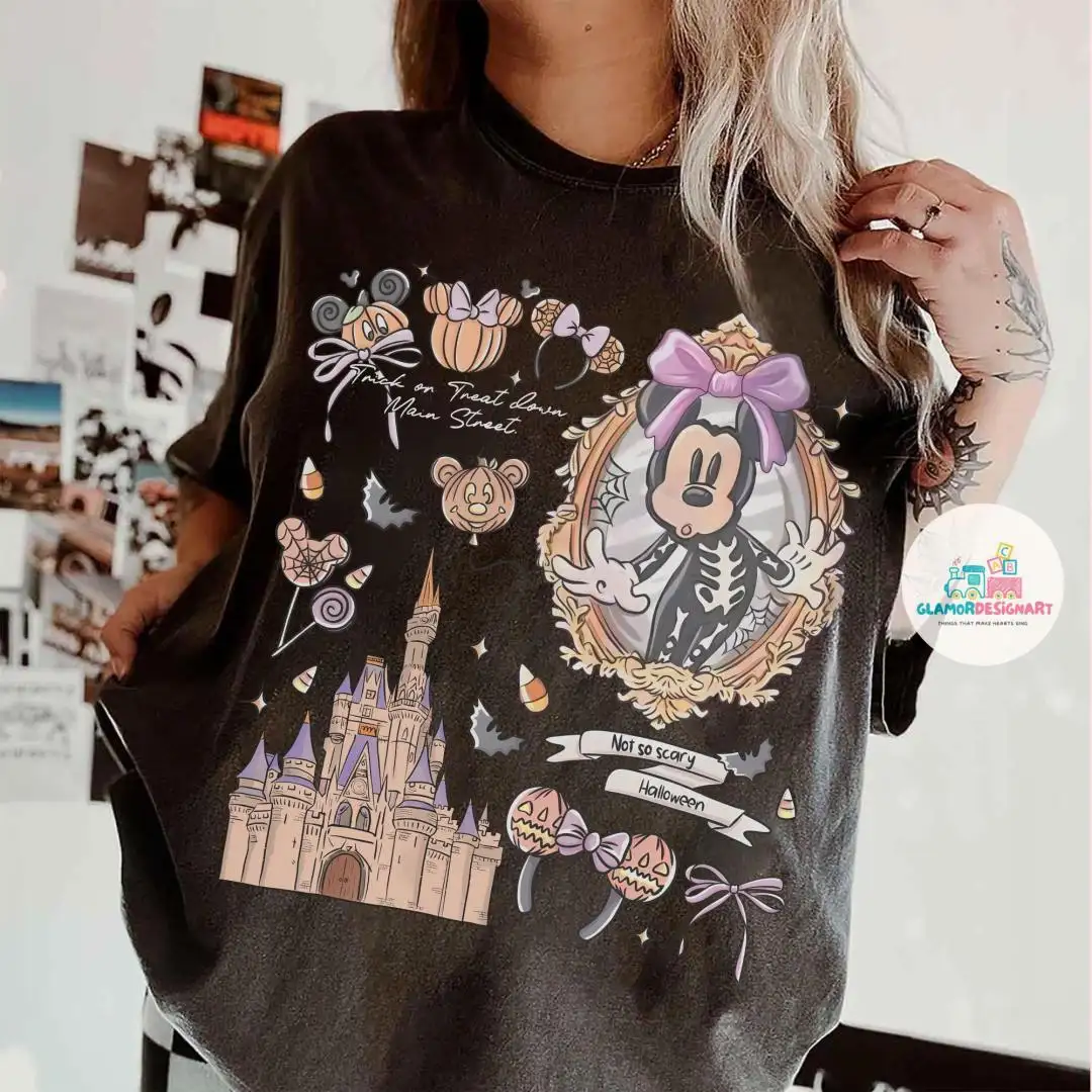 Coquette Mickey Halloween Shirt, Disneyland Trip Halloween Comfort Colors Shirt, Mickey & Friends Spooky Tee, Not So Scary Party Shirt