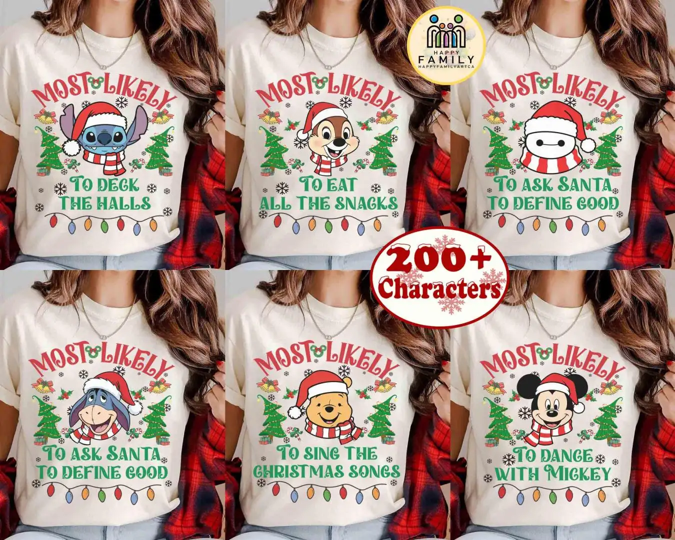 Customize All Characters Most Likely To Disney Christmas shirt, Funny Disney trip WDW Disneyland Xmas party 2025, Family Pajamas matching Tee