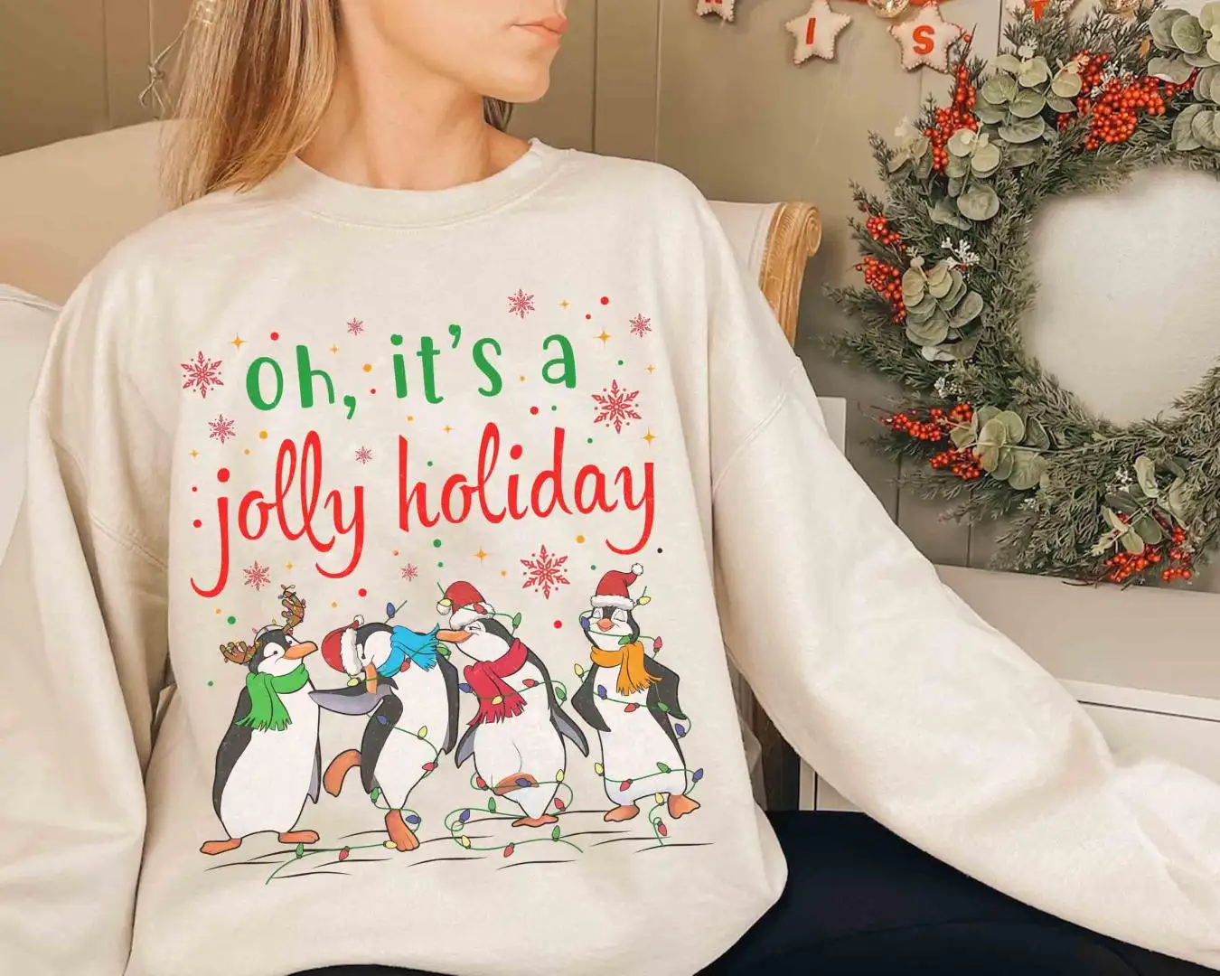 Mary Poppins Oh It's A Jolly Holiday Santa Penguins Christmas Light T-shirt, Mickey's Very Merry Xmas Tee, Disneyland Vacation Family Gift