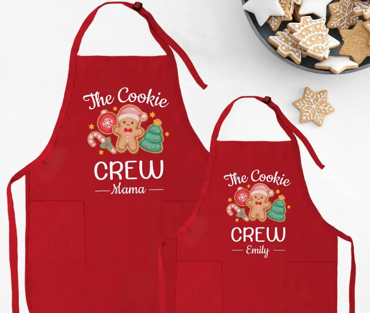 Personalized Cookie Crew Apron, Christmas Gift Aprons, Christmas Mama and Kids Apron, Christmas Baking Team Apron