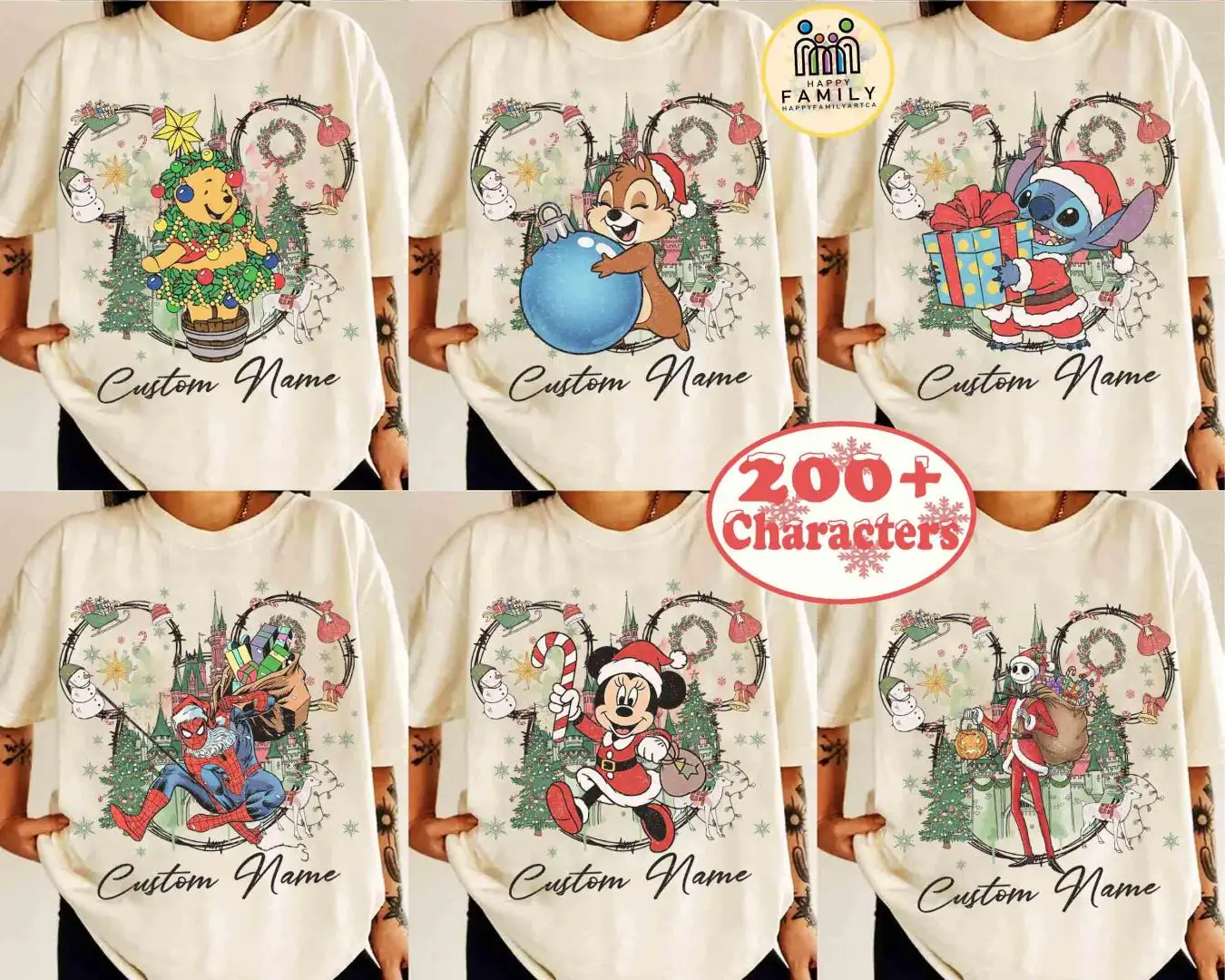 Vintage Disney Castle Christmas All Characters Shirts, Disney Family Xmas Matching Trip, Mickey & Friends Xmas Tee, Disneyland Group Gifts