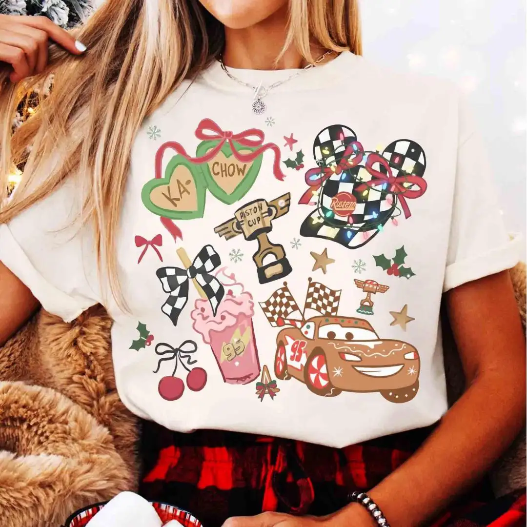 Comfort Color Lightning McQueen Ka Chow Gingerbread Christmas Shirt, Disney Pixar Cars Very Merry Xmas Party, Disneyland Family Trip Gift