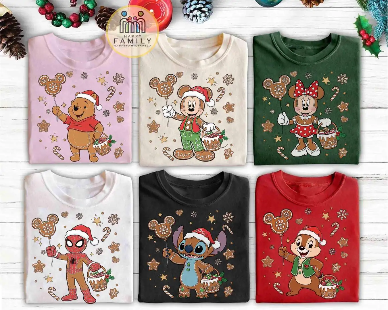 Customize Disney All Characters Gingerbread Christmas Shirt, WDW Family Matching Christmas 2025 Trip, Mickey & Friends Stitch Pooh Xmas Tee