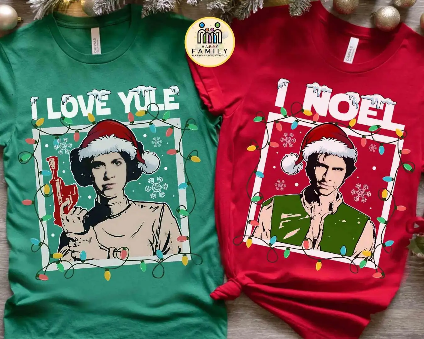 Santa Leia Princess and Han Solo I Love Yule I Noel Christmas Couple T-shirt, Star Wars Galaxy's Edge Xmas Matching Tee, Disneyland Vacation