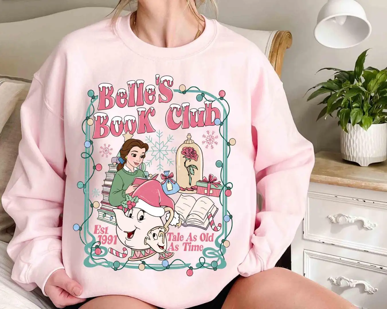 Comfort Colors Belle's Book Club Christmas Shirt, Tale As Old As Time Christmas Shirt, Beauty And The Beast Belle Princess Christmas Shirt