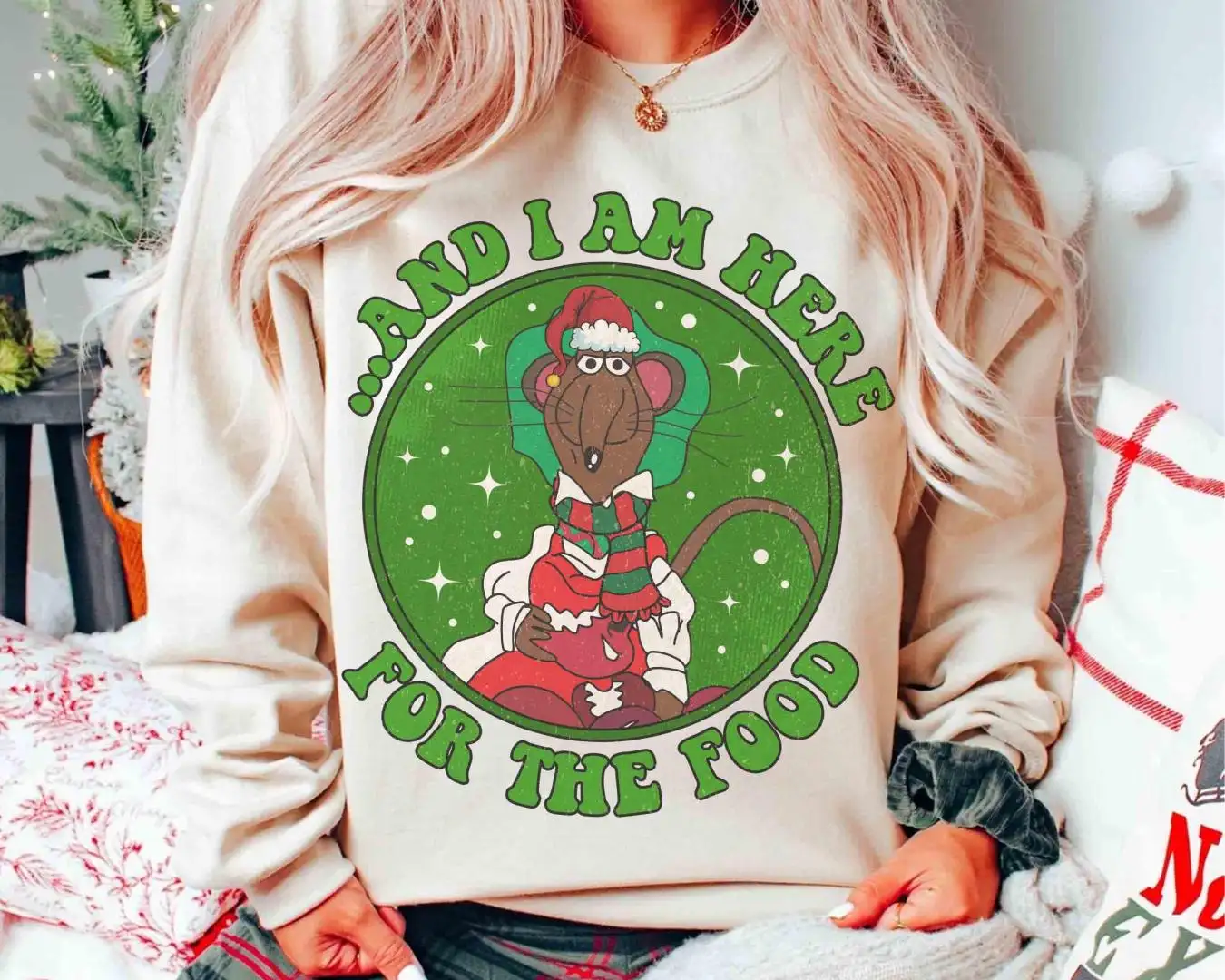 The Muppets Christmas Carol Rizzo the Rat I Am Here For The Food Shirt, Disneyland Holiday Family Gift, Disney Mickey's Very Merry Xmas Tee