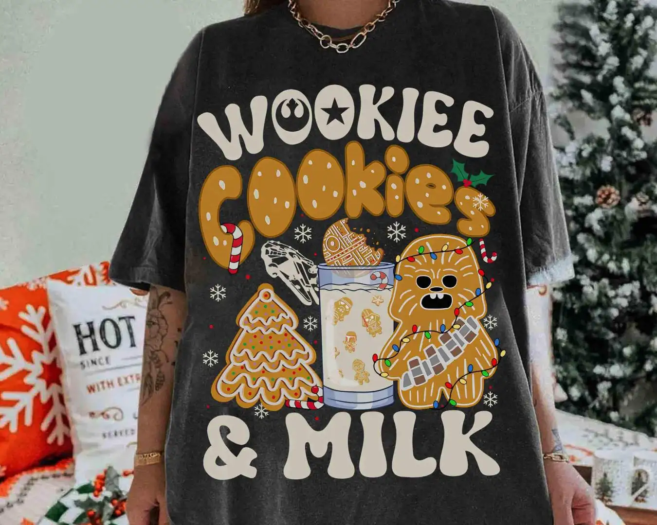 Comfort Colors® Star Wars Wookiee Little Christmas Sketched Graphic Shirt, Galaxy's Edge Family Holiday, Funny Star Wars Xmas Party Tee