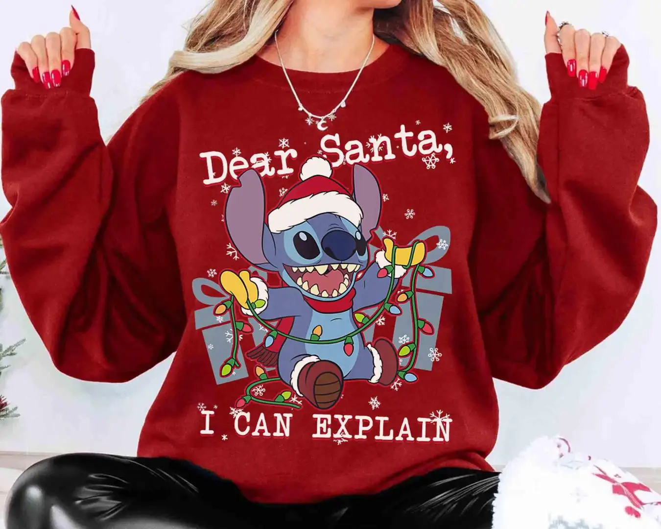 Cute Lilo & Stitch Christmas Dear Santa I Can Explain T-shirt, Funny Disney Stitch Xmas Light Tee, Magic Kingdom Vacation Holiday Party Gift
