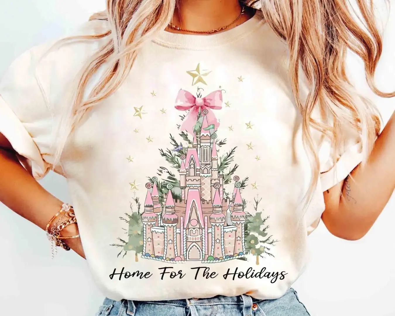 Pink Disney Christmas Castle Home For The Holidays Shirt, Mickey's Very Merry Christmas shirts, Xmas tree shirt, Walt Disney World Christmas