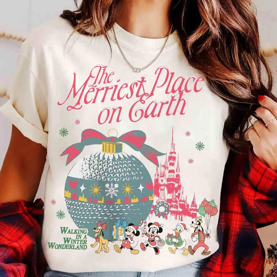 Vintage Disney Epcot Christmas Shirt, The Merriest Place On Earth - Walking In A Winter Wonderland Tee, Disneyworld Family Xmas 2025 Gift