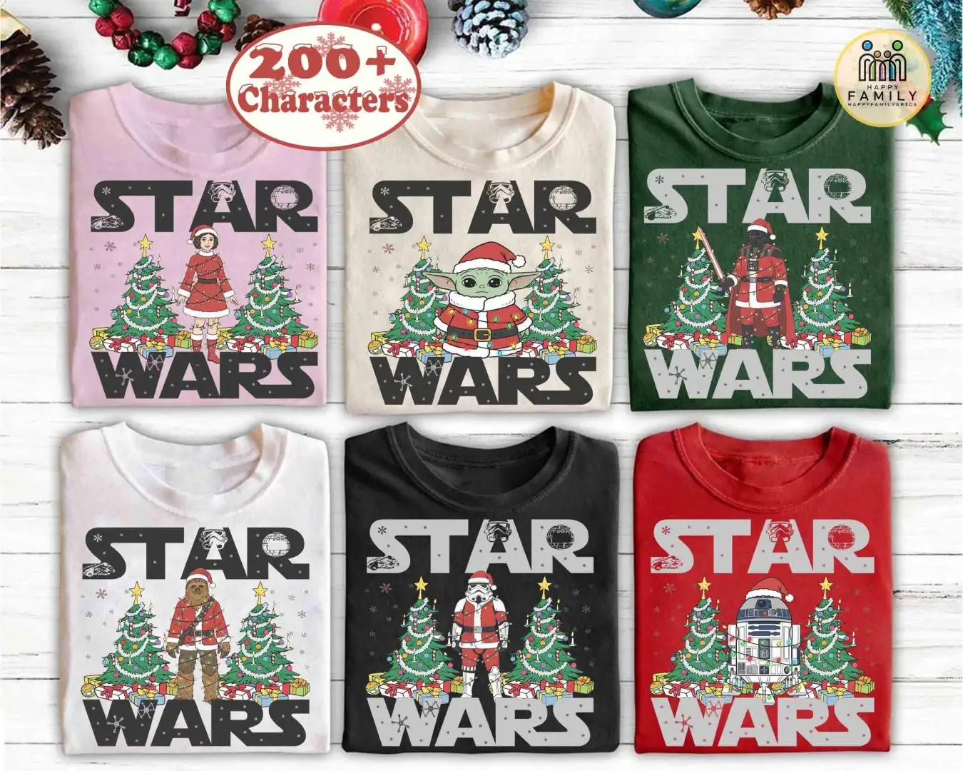 Custom Star Wars Family Christmas Matching Shirt, Galaxy's Edge Family, Santa Darth Vader R2-D2 C-3PO Xmas Tee, Merry Force be With You