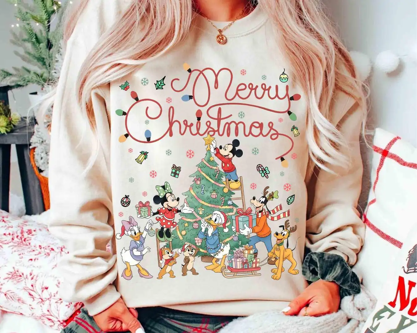 Disney Mickey And Friends Merry Christmas Tree Lights T-shirt, Family Christmas Matching 2025 Gifts, Mickey's Very Merry Christmas Party Tee