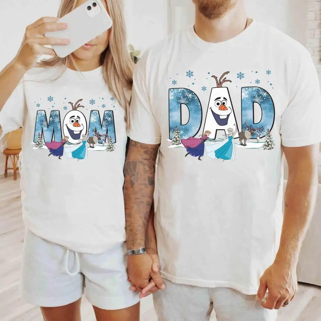 Personalized Mom and Dad Frozen Shirt, Best Gift for Dad And Mom, Frozen Characters, Anna, Elsa, Olaf, Frozen Family Shirt, Christmas Gift