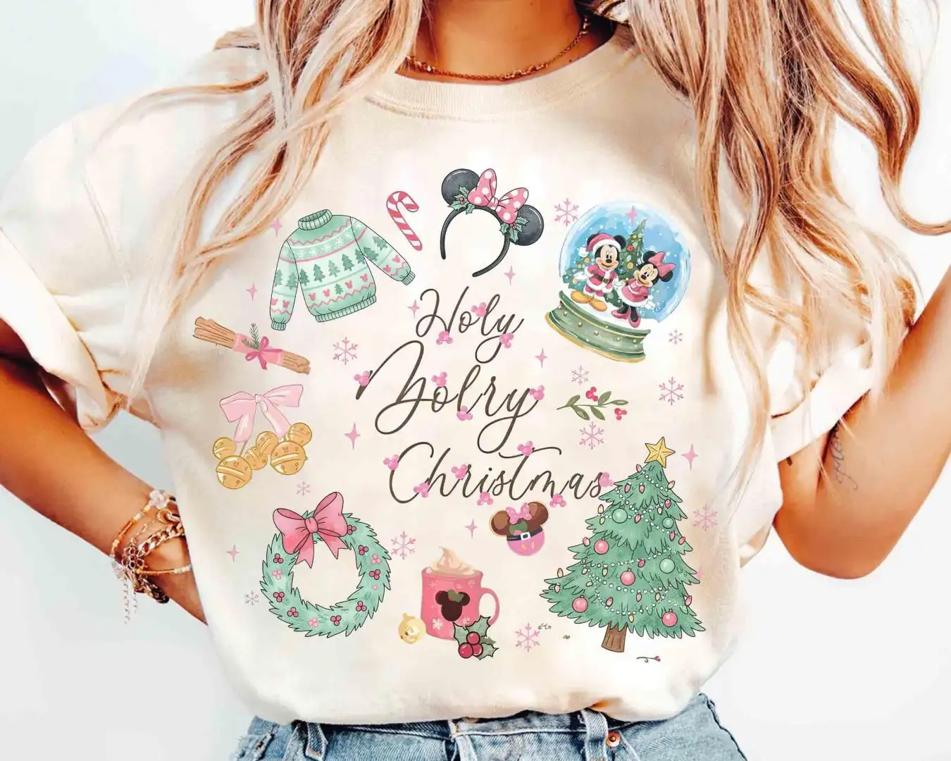 Comfort Colors Mickey & Minnie Holly Jolly Christmas Sweatshirt, WDW Family Trip Gifts, Disney Mickey's Very Merry Christmas Matching Tee