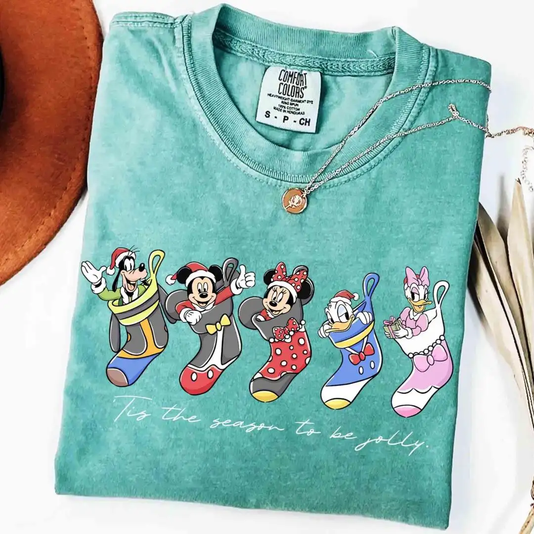 Cute Mickey & Friends Socks Christmas Shirt, Disney Mickey's Very Merry Xmas Party 2025 Family Gifts, Tis The Season To Be Jolly Xmas Tee