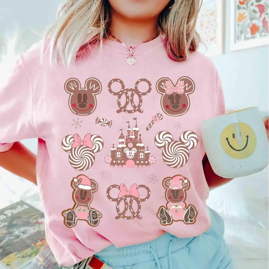 Coquette Bow Mickey Minnie Gingerbread Castle Christmas Pink Shirt, WDW Disneyland Family Holiday Trip Gifts, Disney Ginger Cookies Shirt